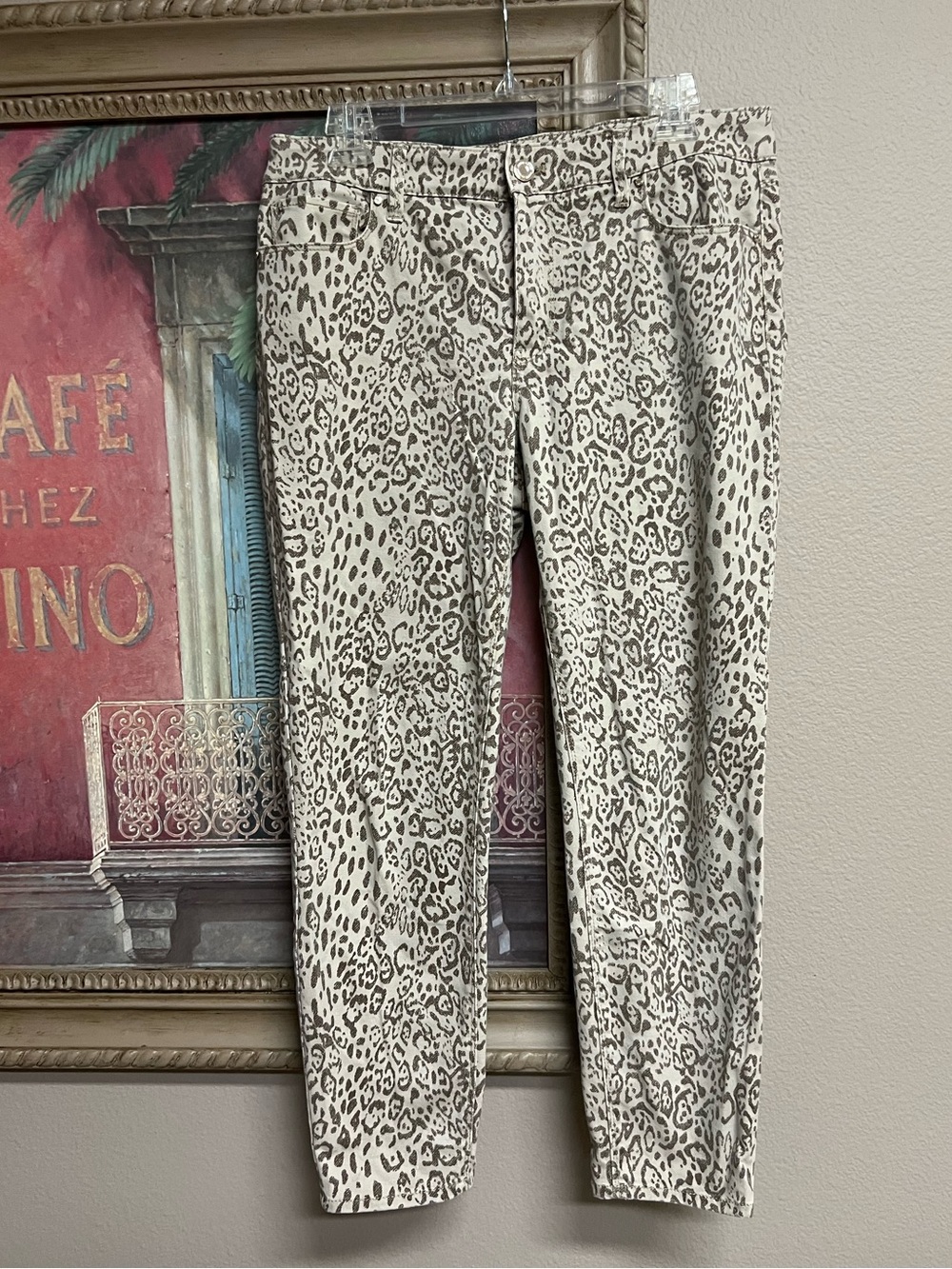 White House Black Market Beige Leopard Print Cropped Jeans